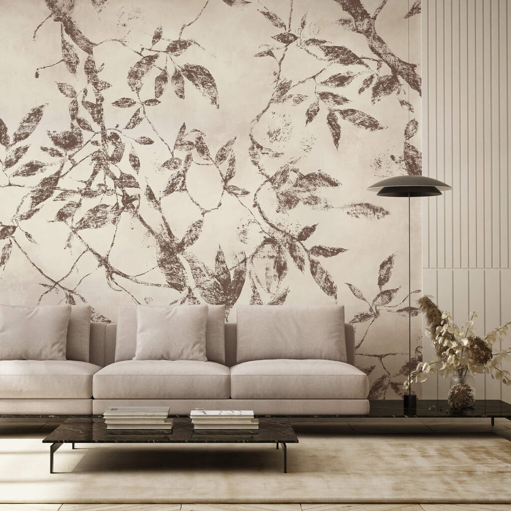 - Delicate bladeren op een zachte achtergrond in een interieur