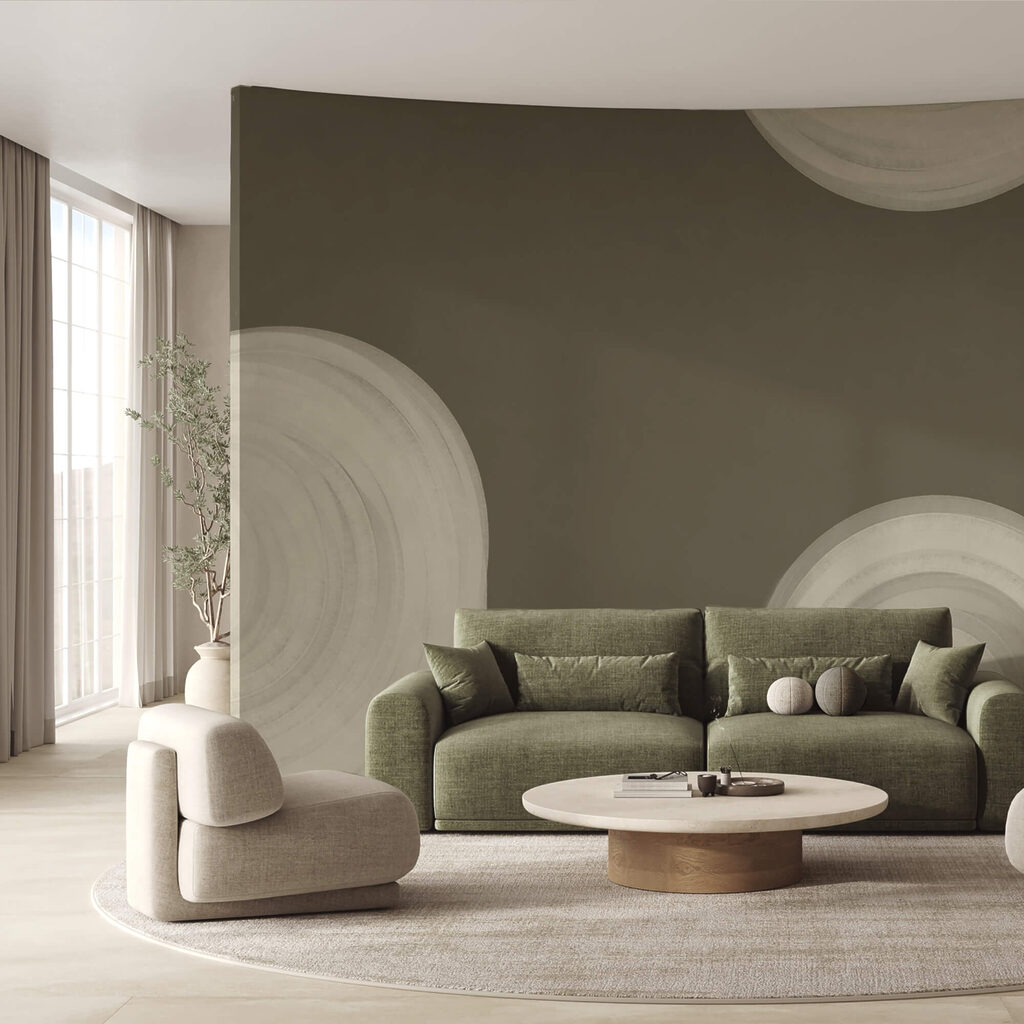 Ronde verfkringen op grijsgroen — interieur 1