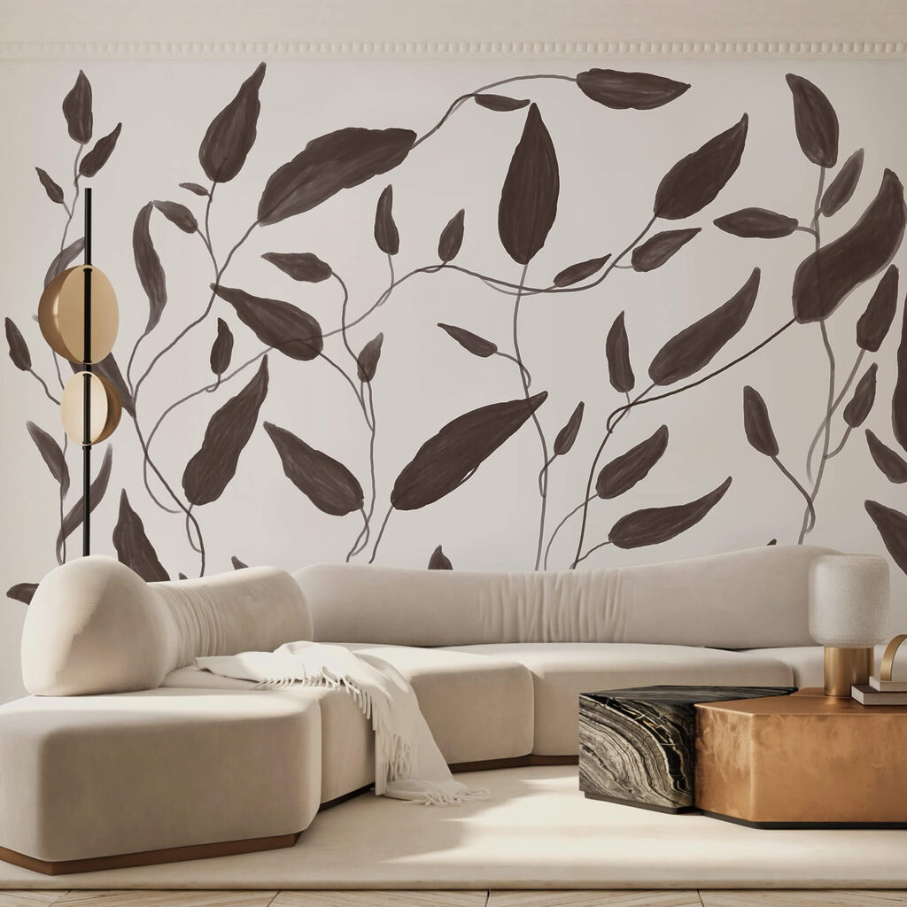 Tekening van bladeren op een witte achtergrond — interieur 1