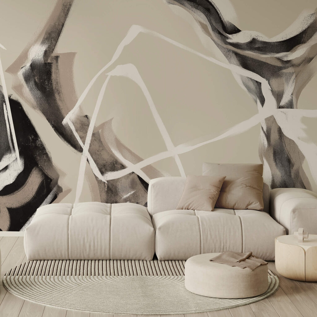 Brede zwartwitte penseelstreken — interieur 1