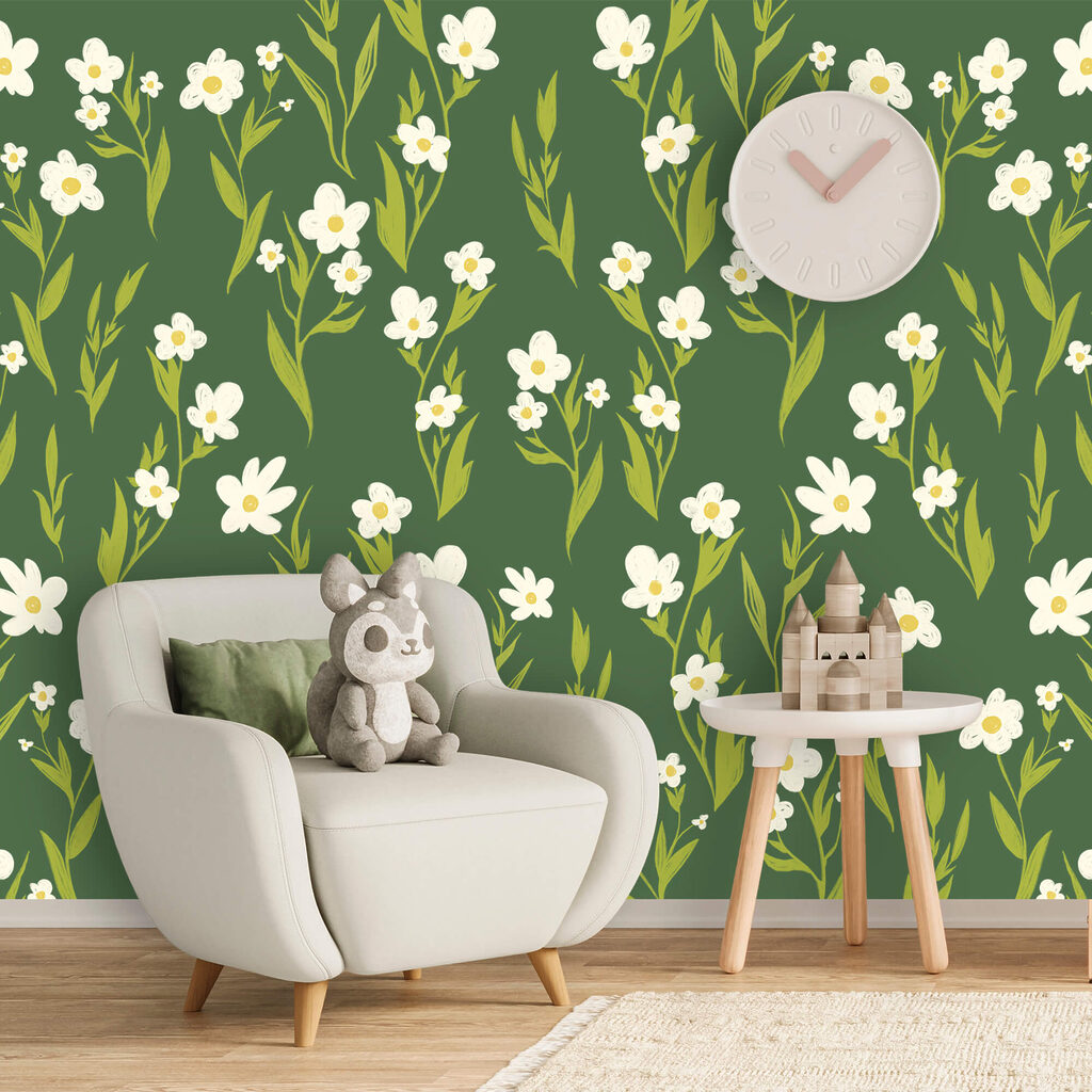 Witte bloemen op bosgroen — interieur 2