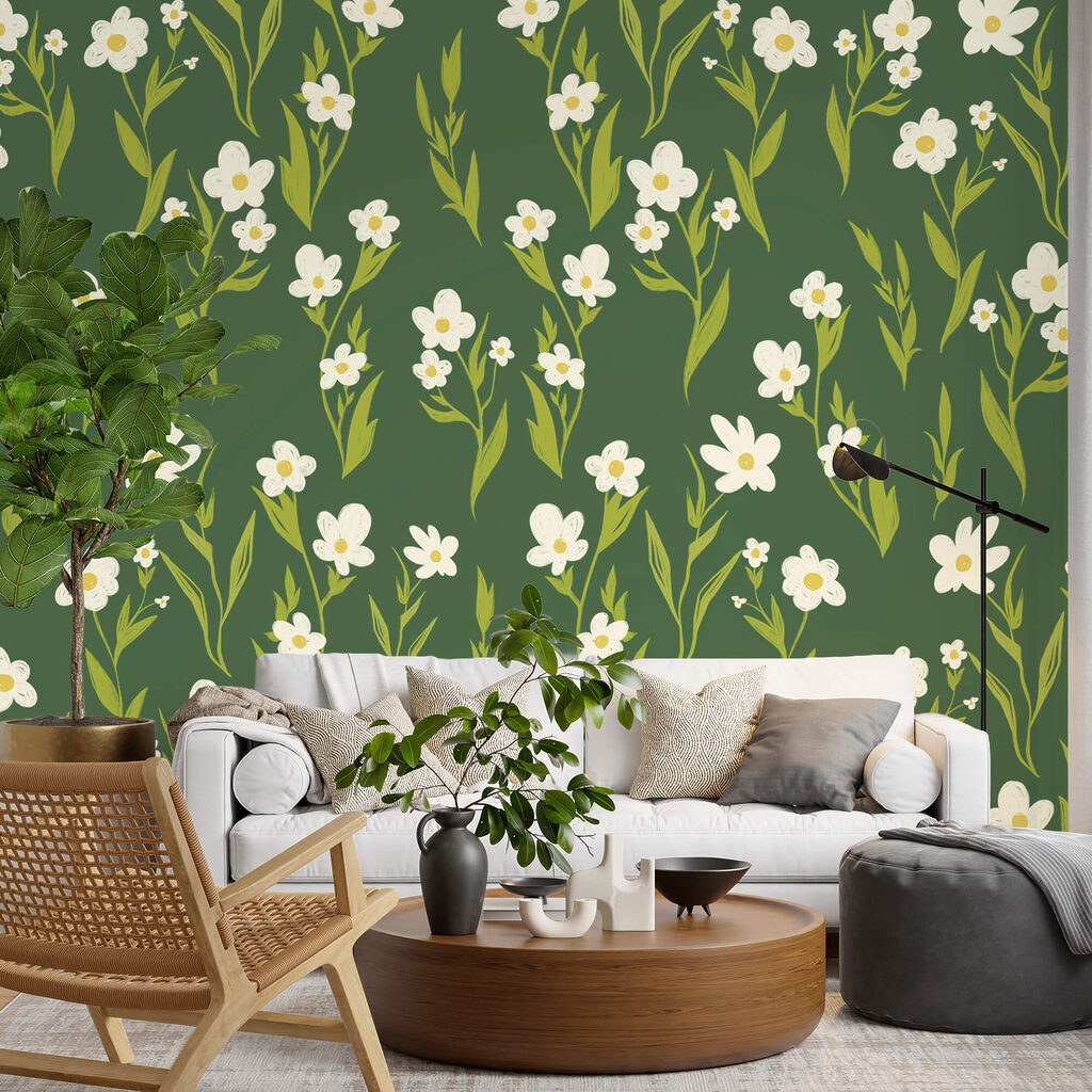 Witte bloemen op bosgroen — interieur 1