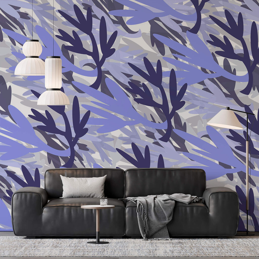 Blauwe takjes kruisen elkaar — interieur 1