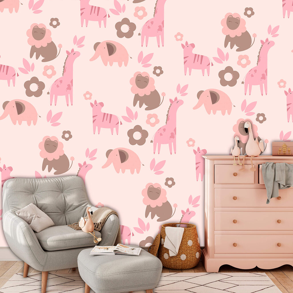 Jungledieren tussen roze bloemen — interieur 2