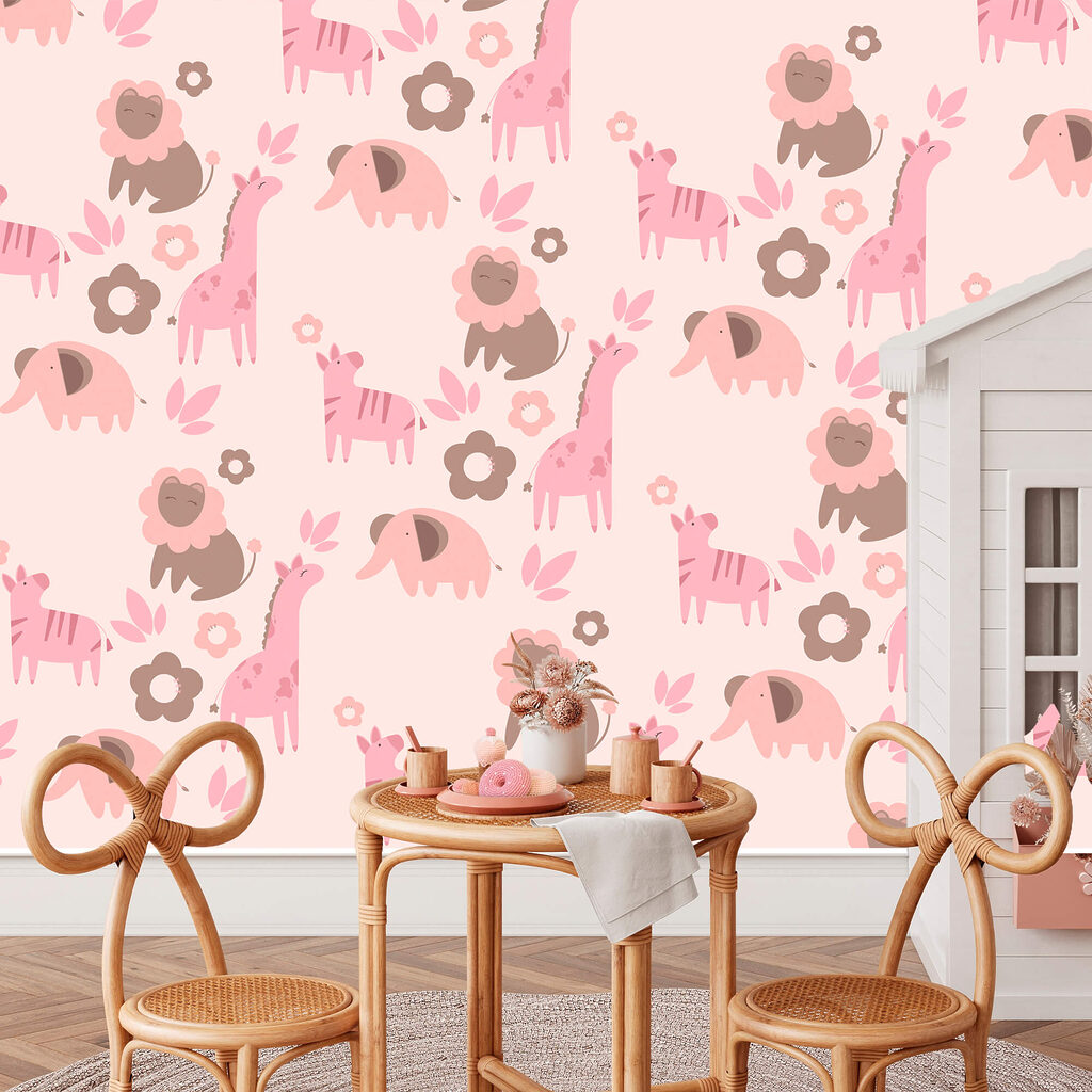 Jungledieren tussen roze bloemen — interieur 1