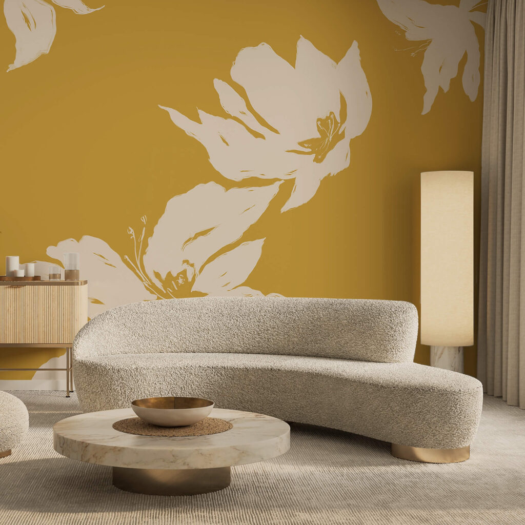 Bloemsilhouetten op okergeel — interieur 1