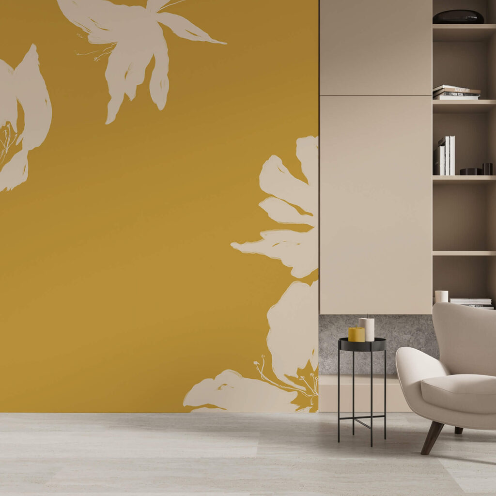 Bloemsilhouetten op okergeel — interieur 3