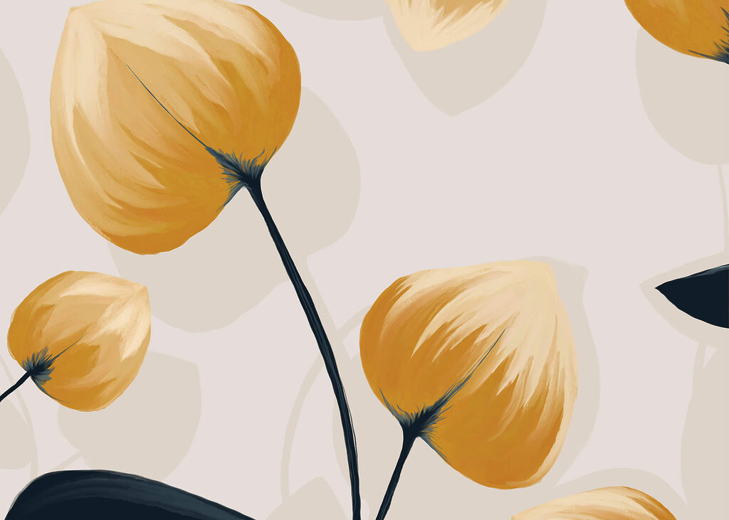 Gele kelken, zwarte stelen — volledig ontwerp