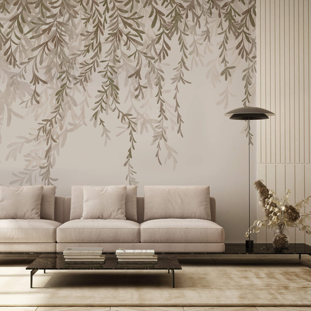 Delicate bladeren in zachte tinten in een interieur