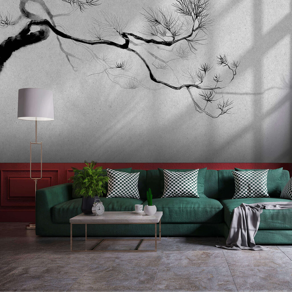 Dennentak in fijne inktlijnen — interieur 1