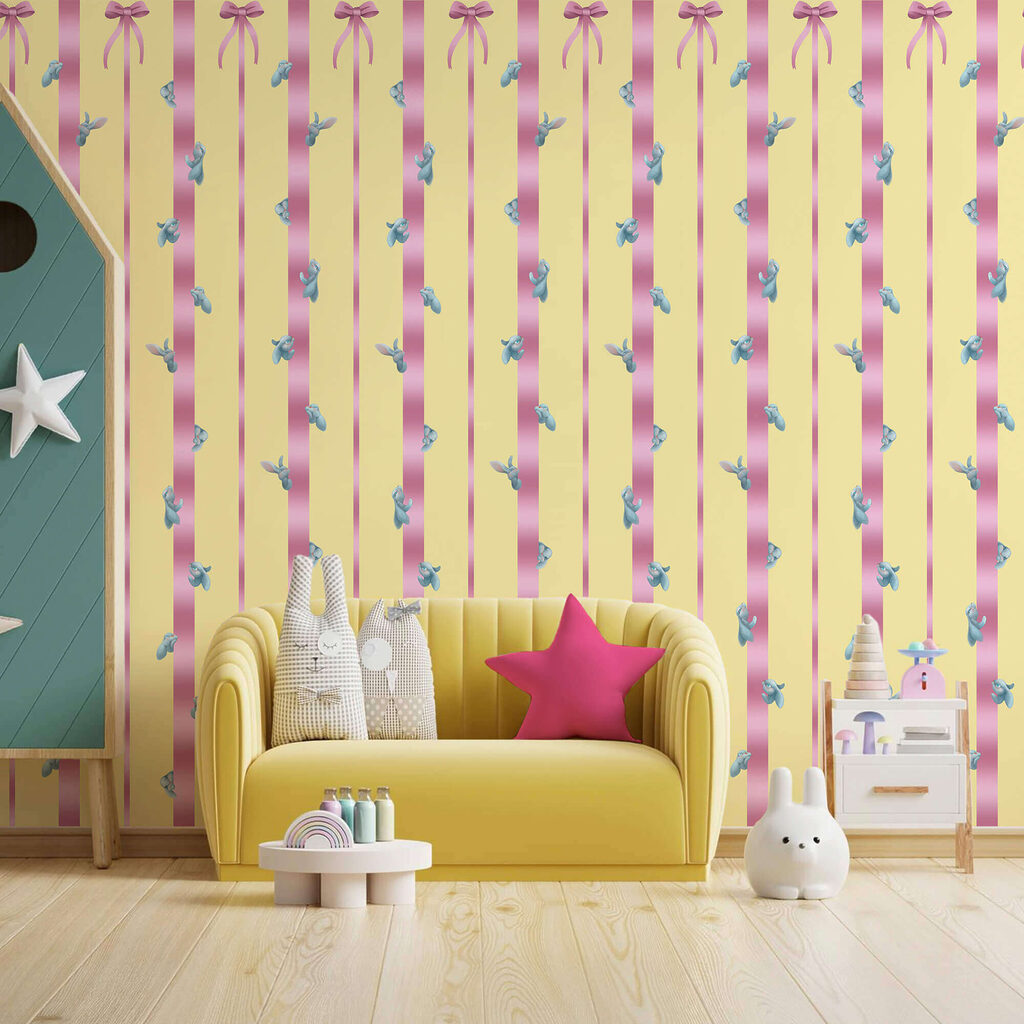 Roze lintjes op geel — interieur 1