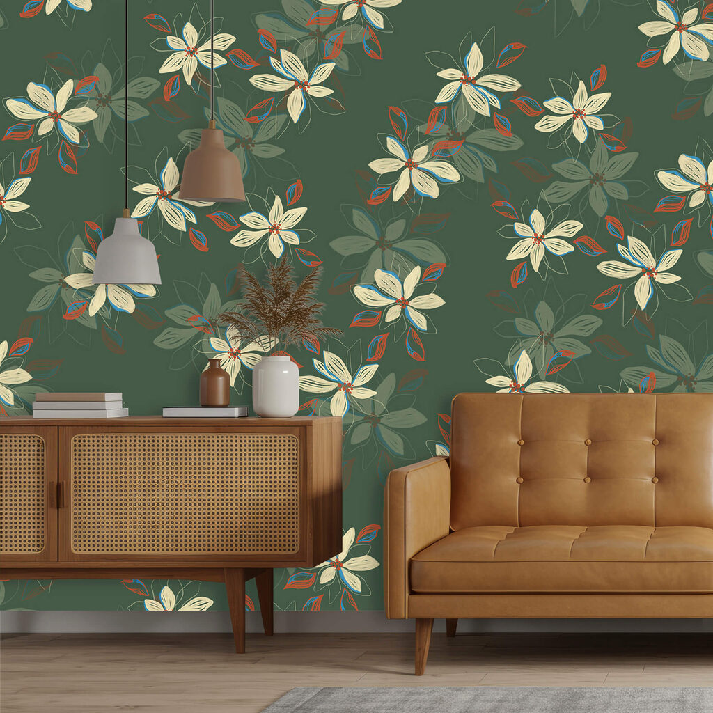Kleine bloesem op bosgroen — interieur 2