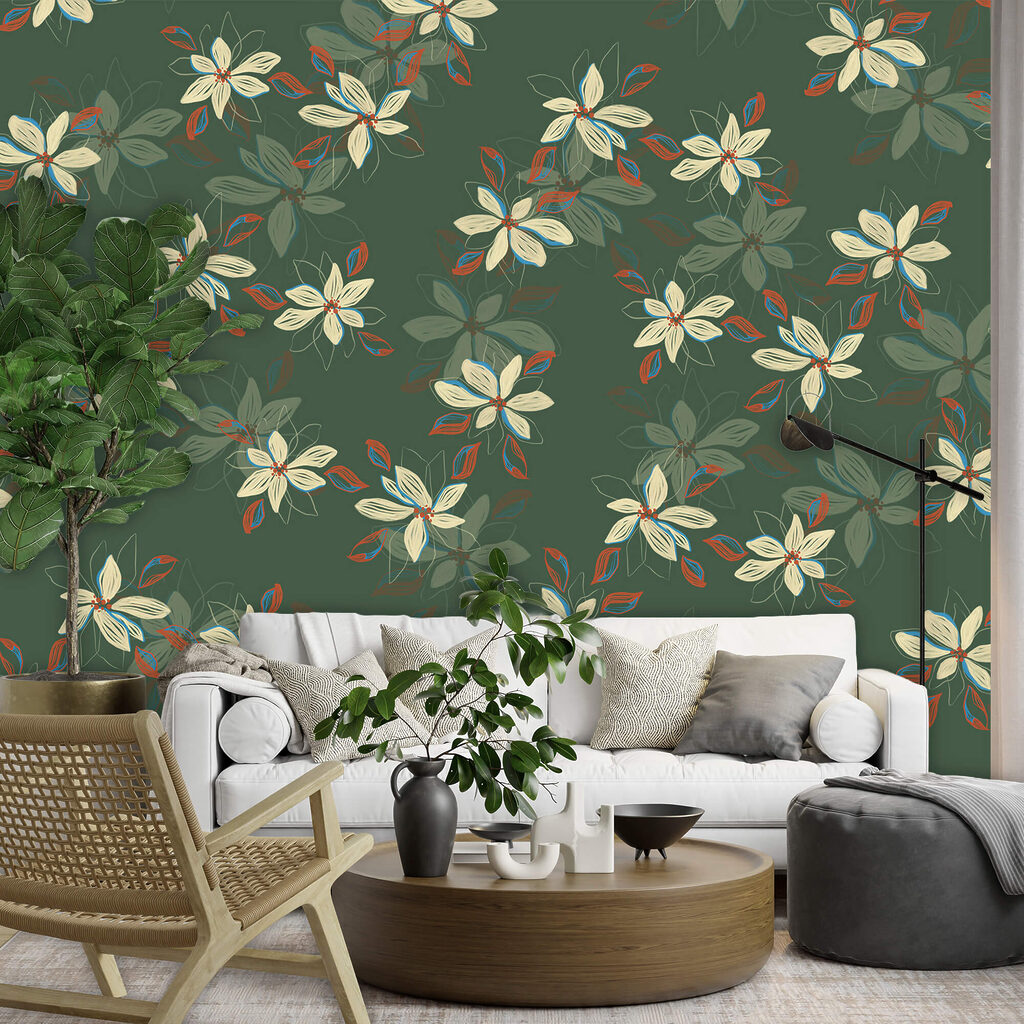 Kleine bloesem op bosgroen — interieur 1