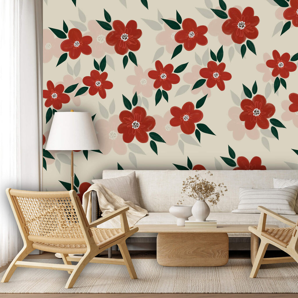 Rode bloemen tussen bladeren — interieur 1