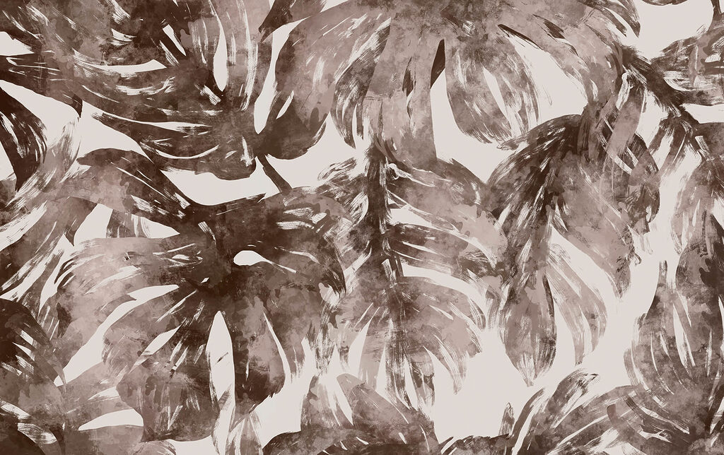 Monstera in bruine penseelstreken — volledig ontwerp