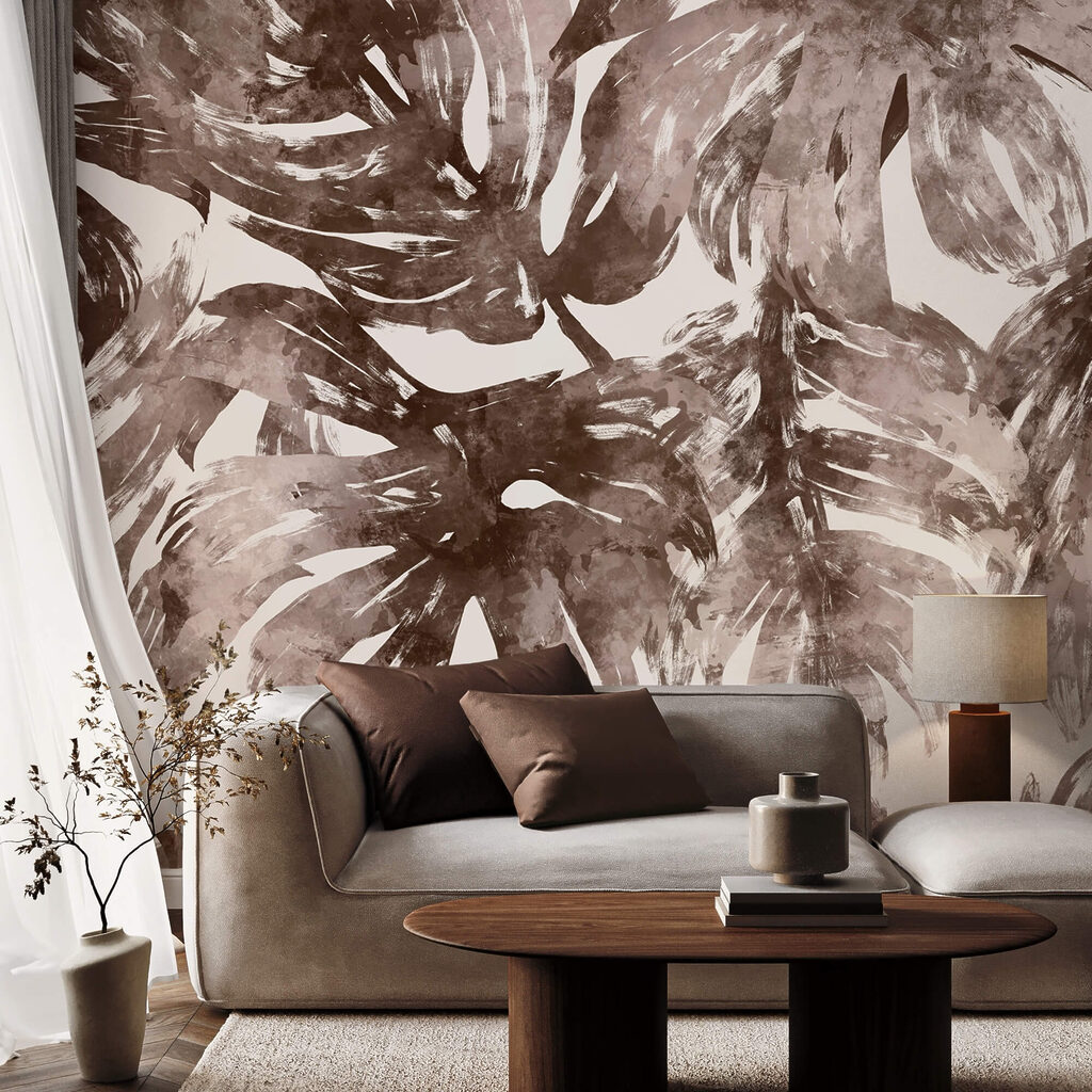 Monstera in bruine penseelstreken — interieur 1
