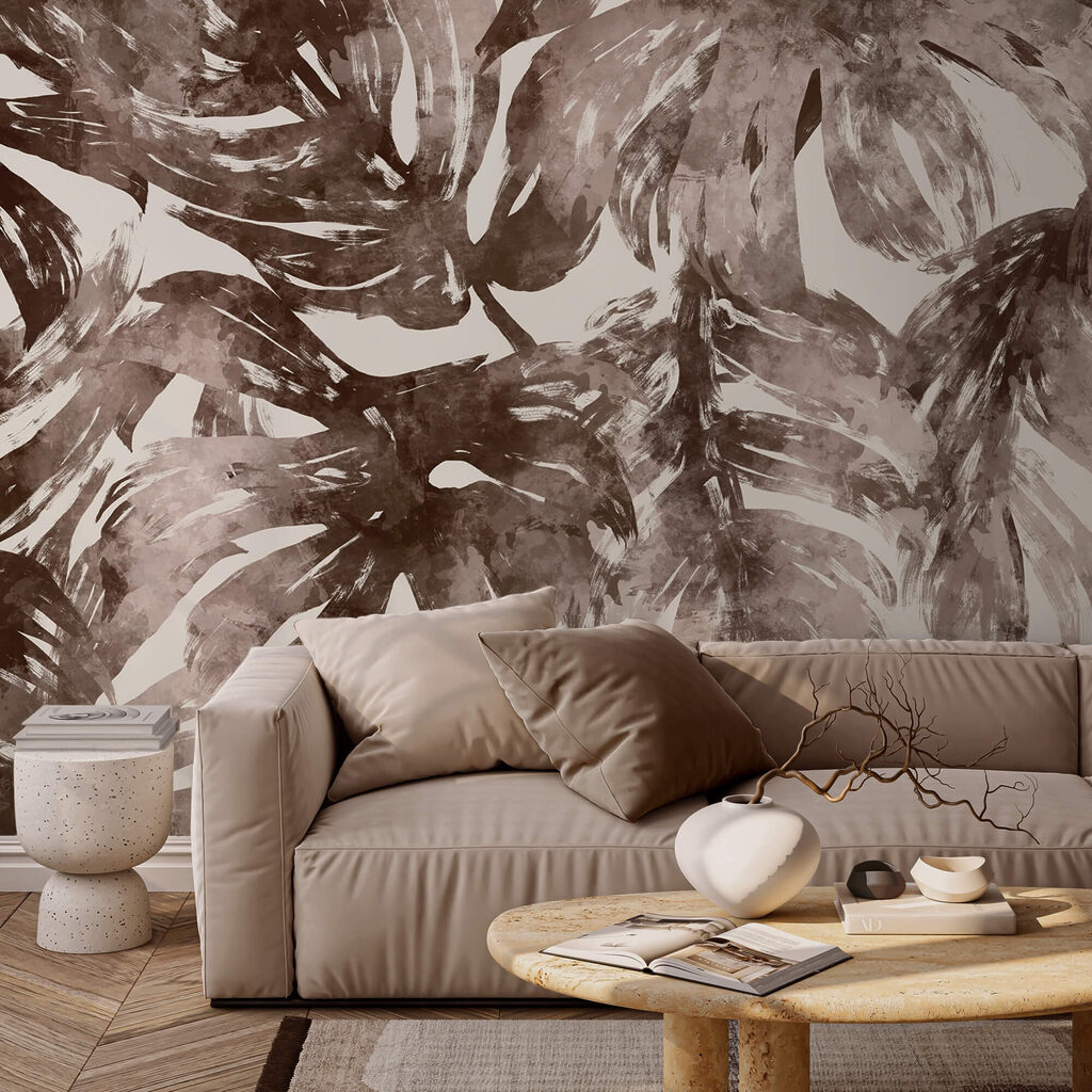 Monstera in bruine penseelstreken — interieur 2