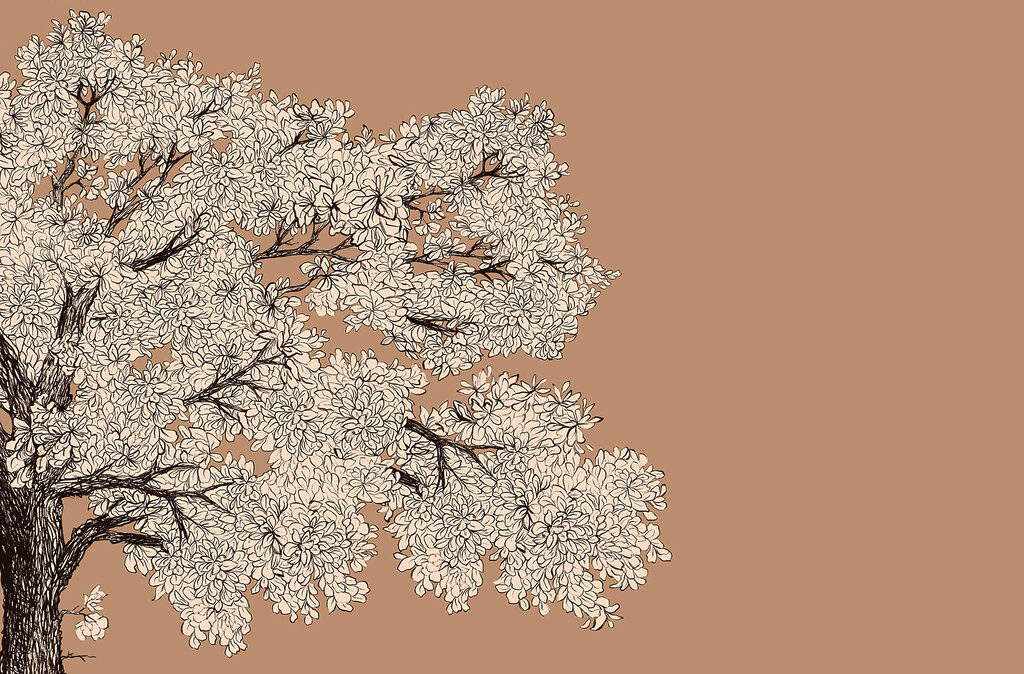 Boom met witte bloemen — volledig ontwerp