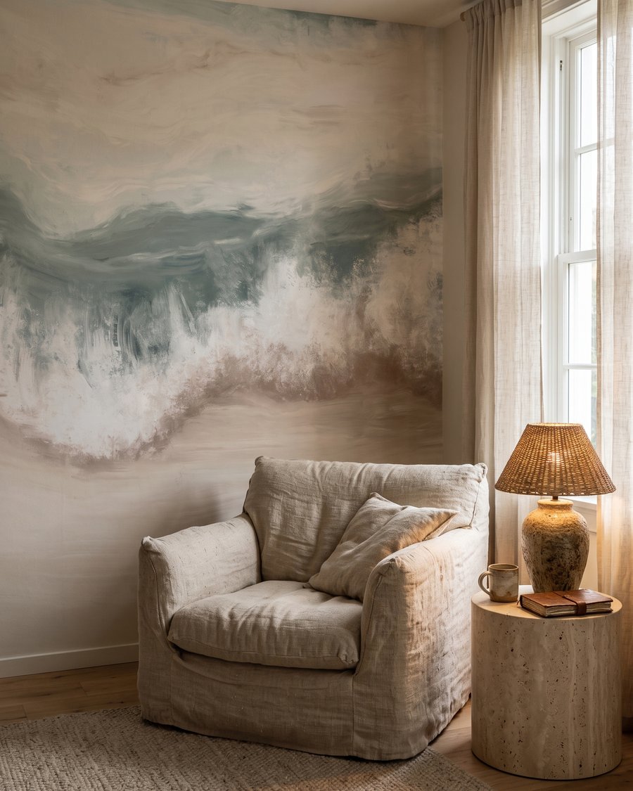 Groene branding op zand in een interieur