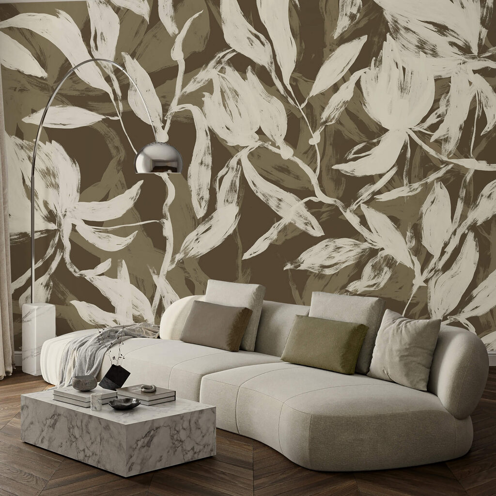 Op de natuur geïnspireerd botanisch patroonontwerp in een interieur