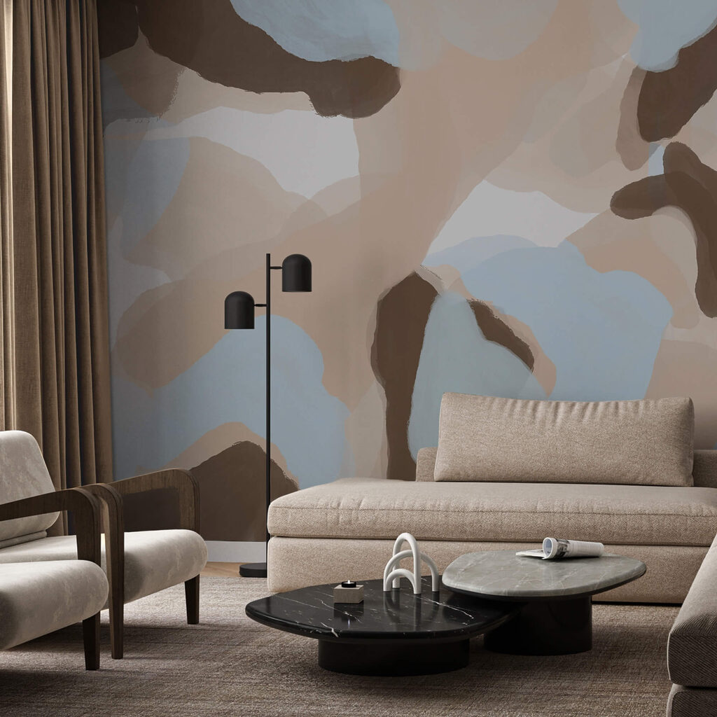 Blauwe kleurvlakken met aardetinten — interieur 2