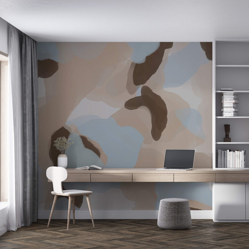 Blauwe kleurvlakken met aardetinten — interieur 3