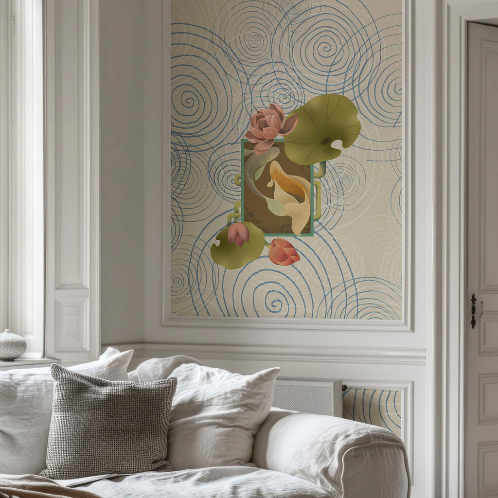 Orchidee tussen blauwe spiralen — interieur 2