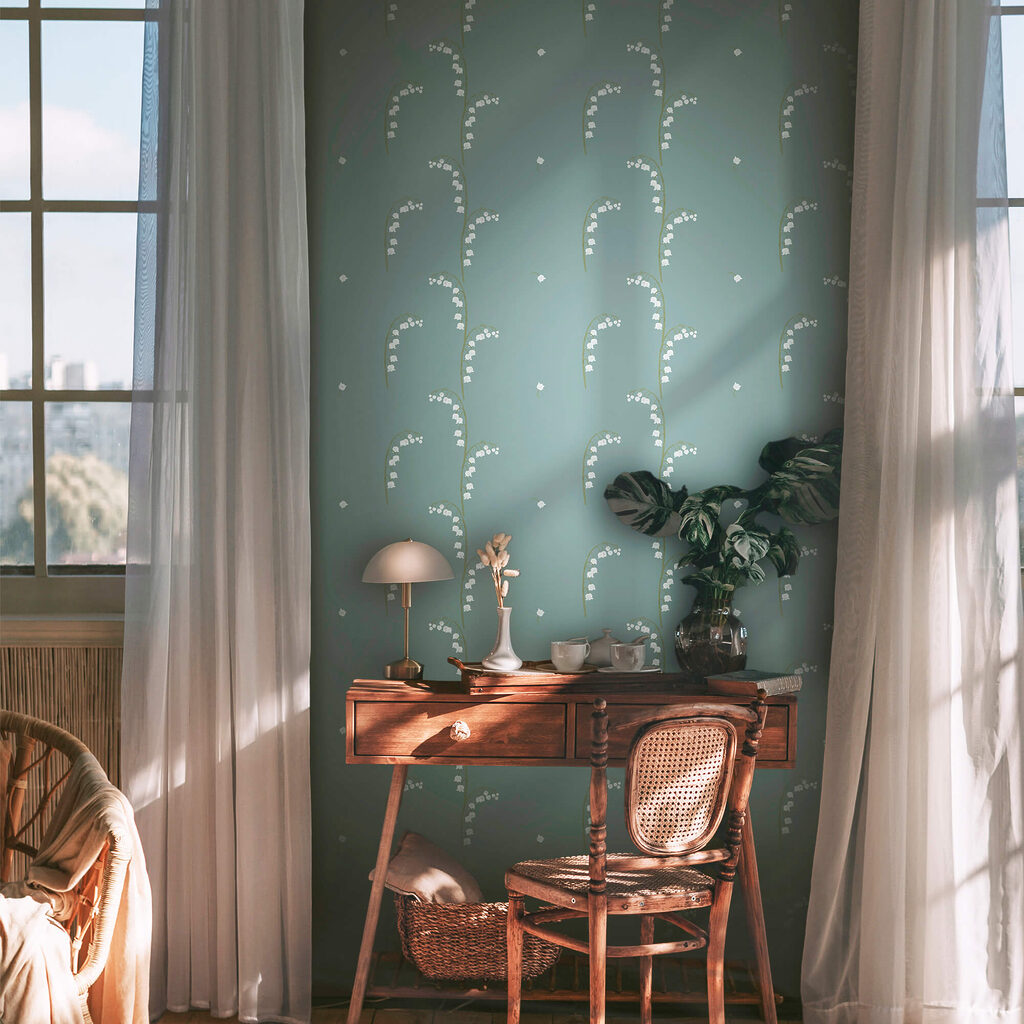 Fijne takjes op turquoise — interieur 2