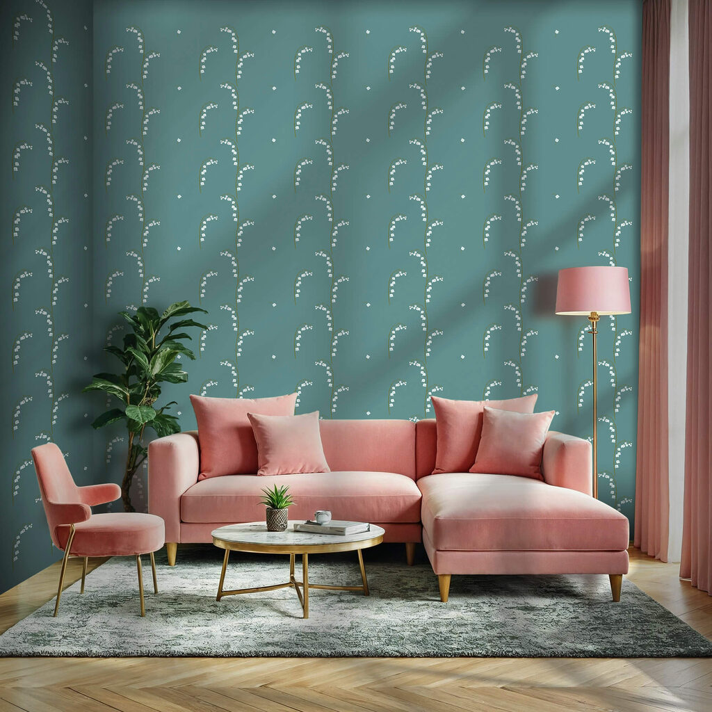 Fijne takjes op turquoise — interieur 1