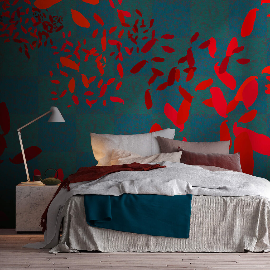 Rode bladeren op turquoise — interieur 2