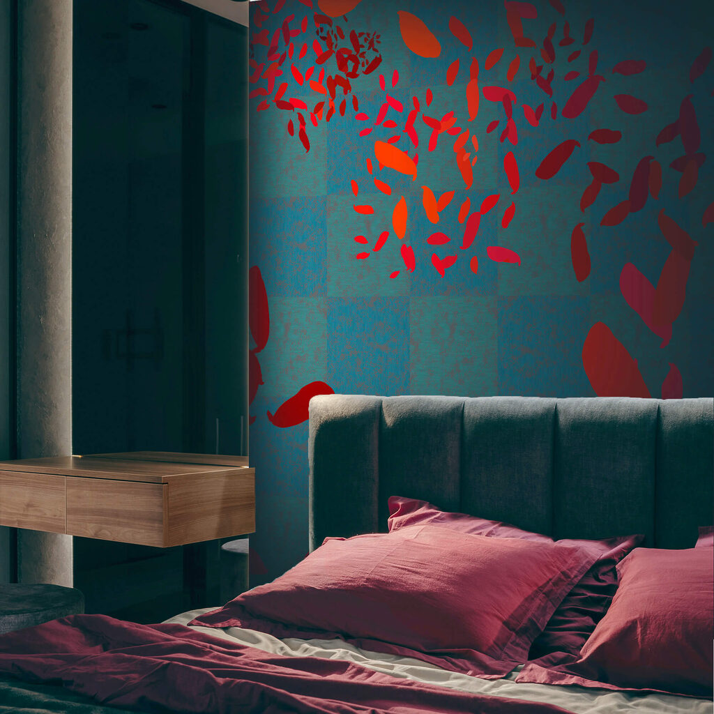 Rode bladeren op turquoise — interieur 3
