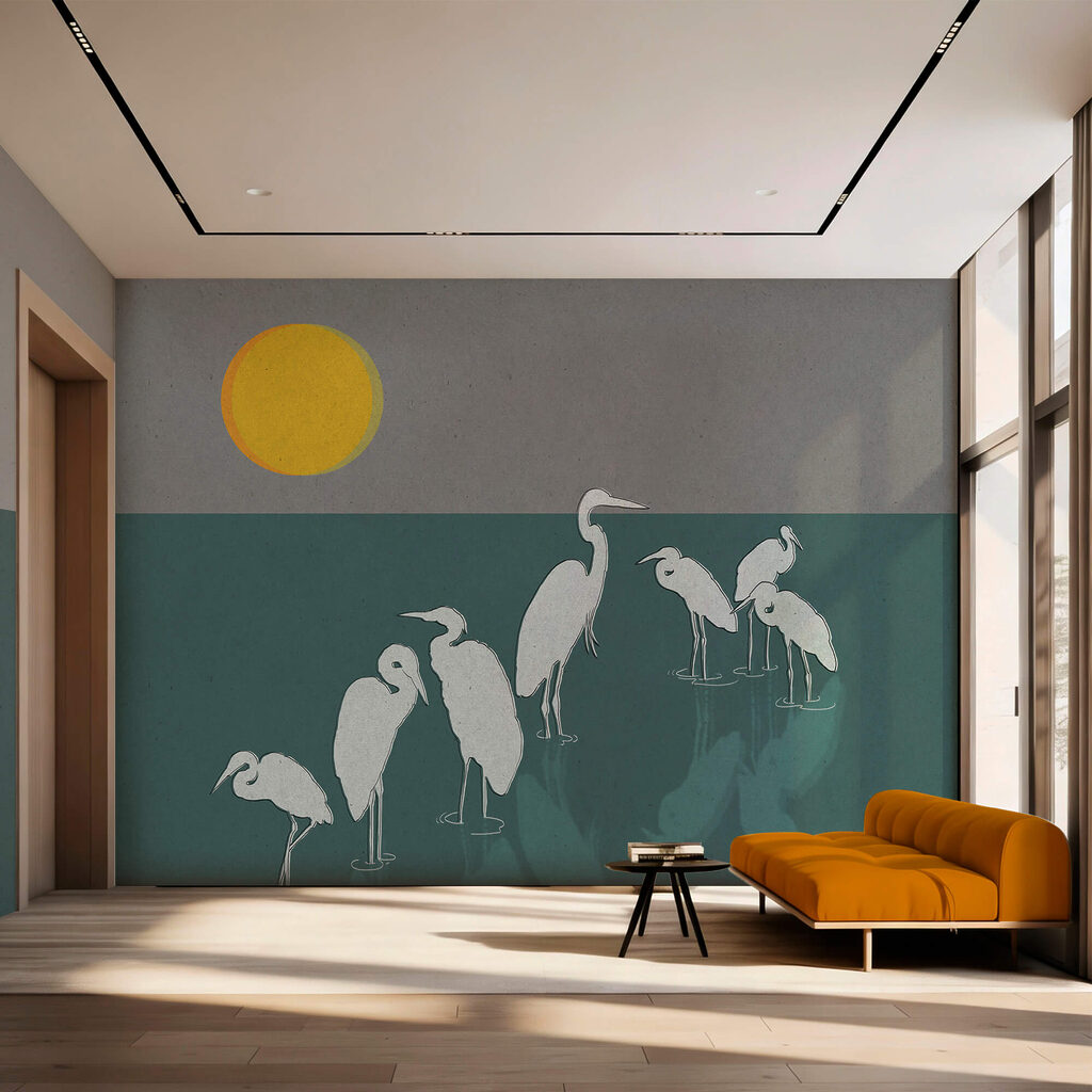 Witte reigers onder zonnetje — interieur 1