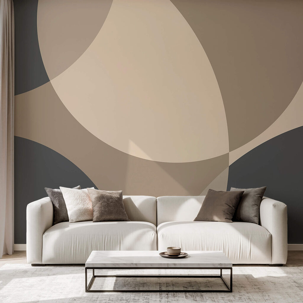 Abstracte vormen in zachte aardetinten — interieur 1