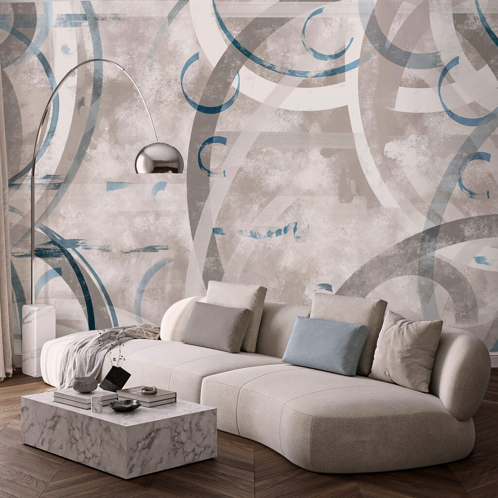 Blauwe bogen over verf — interieur 1