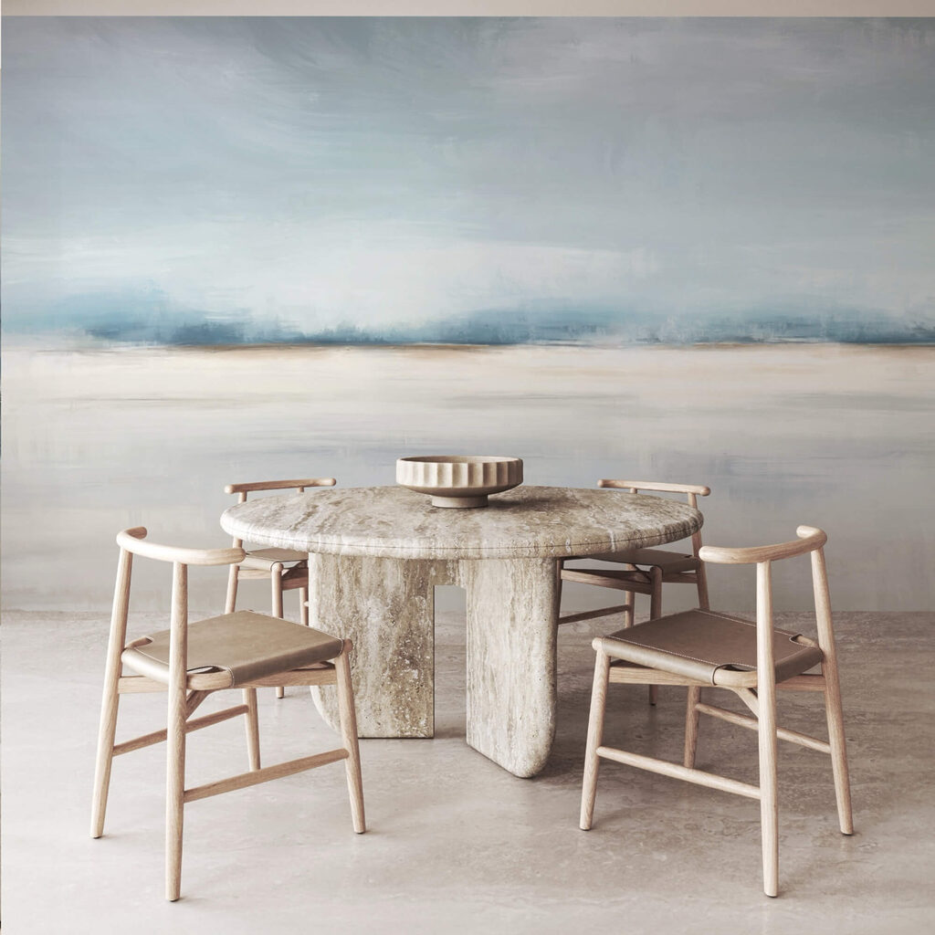 Landschap met bewolkte lucht in een interieur