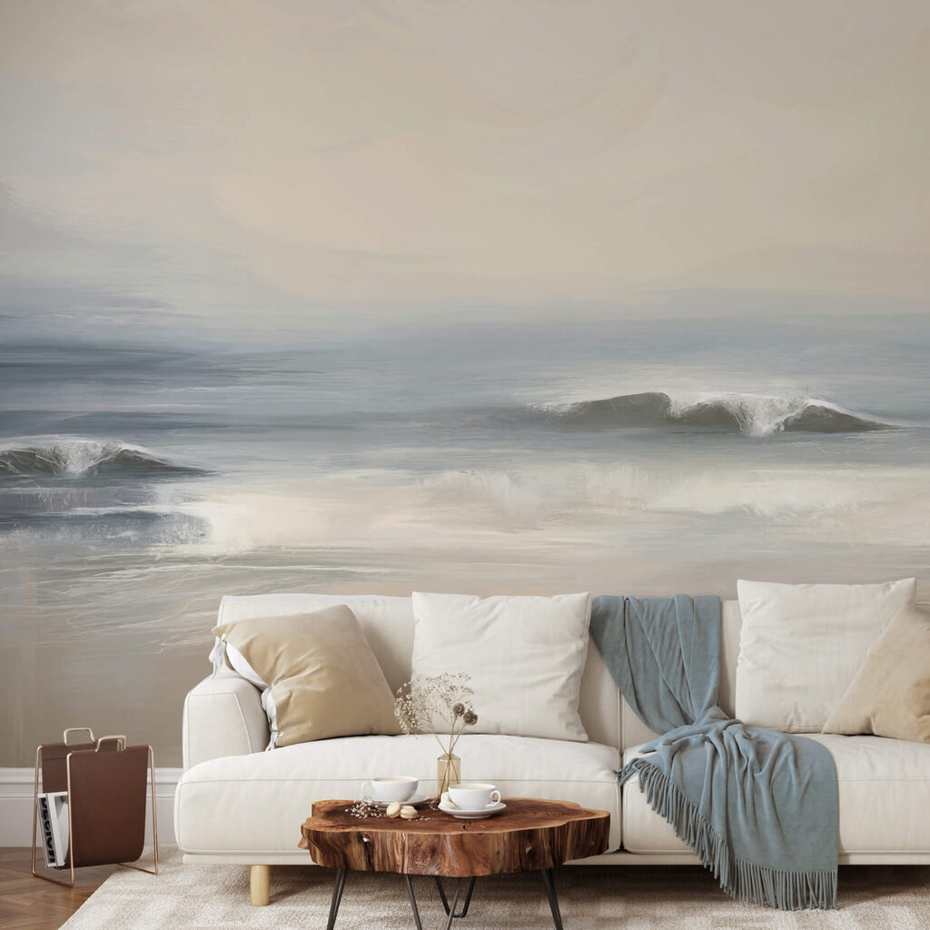 Golven die op een strand breken in een interieur