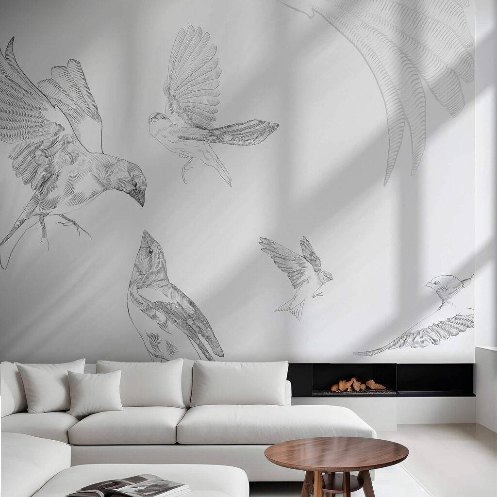 Vliegende vogels in potlood — interieur 1