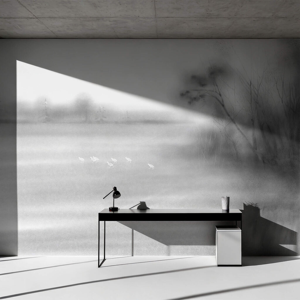Riet langs vervagend water — interieur 1