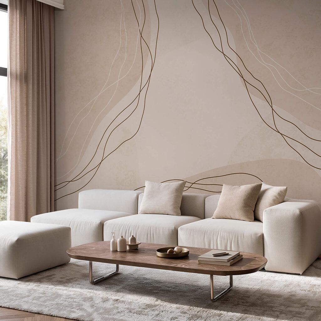 Witte en bruine lijnen op een beige achtergrond — interieur 1