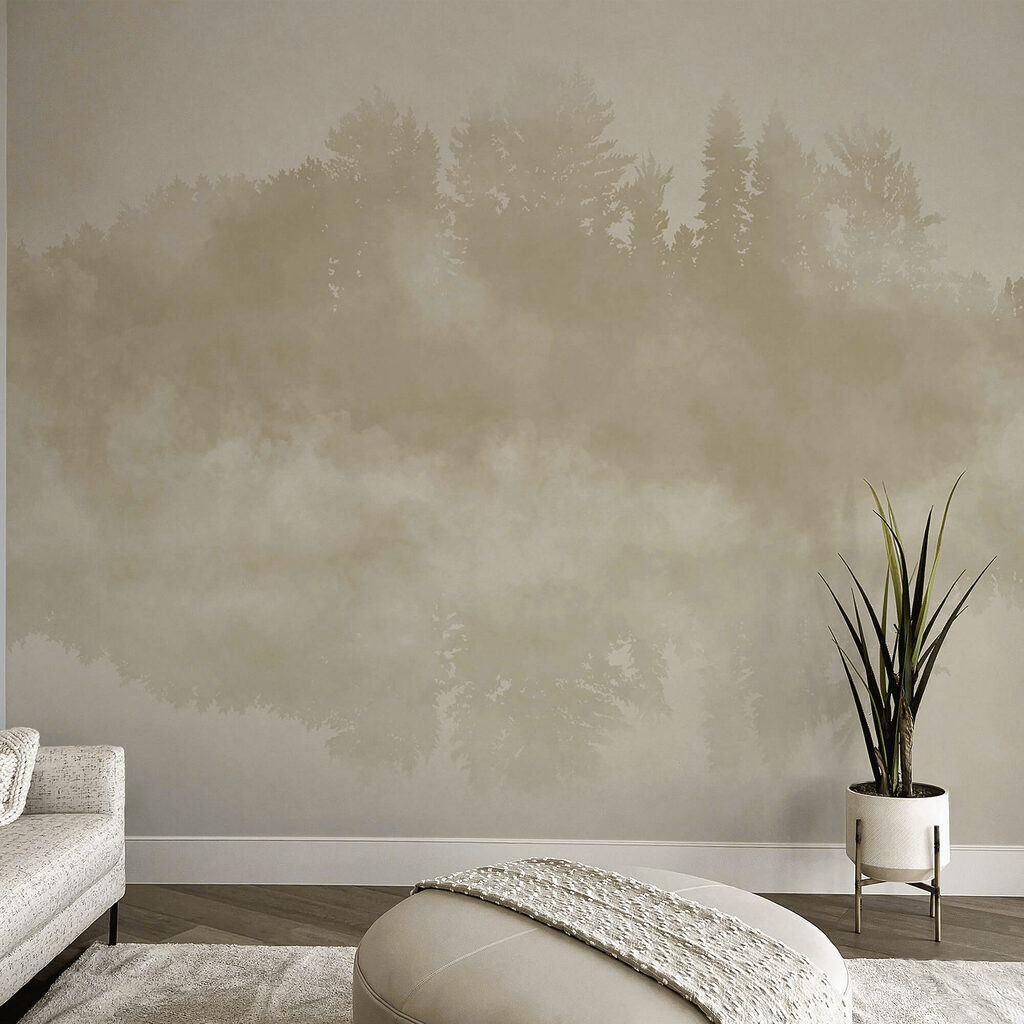 Wolken van rook en bomen in een interieur