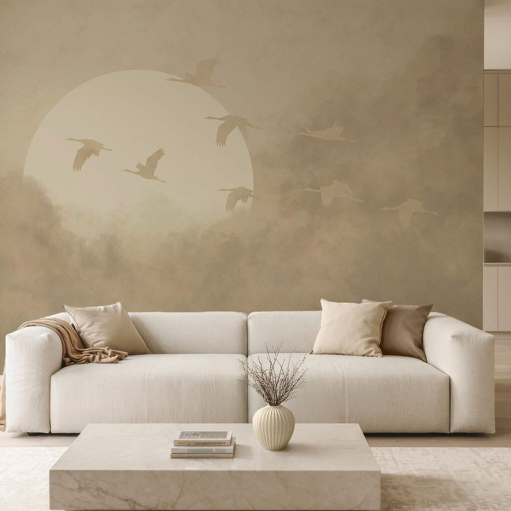 Vogels die in de lucht vliegen in een interieur