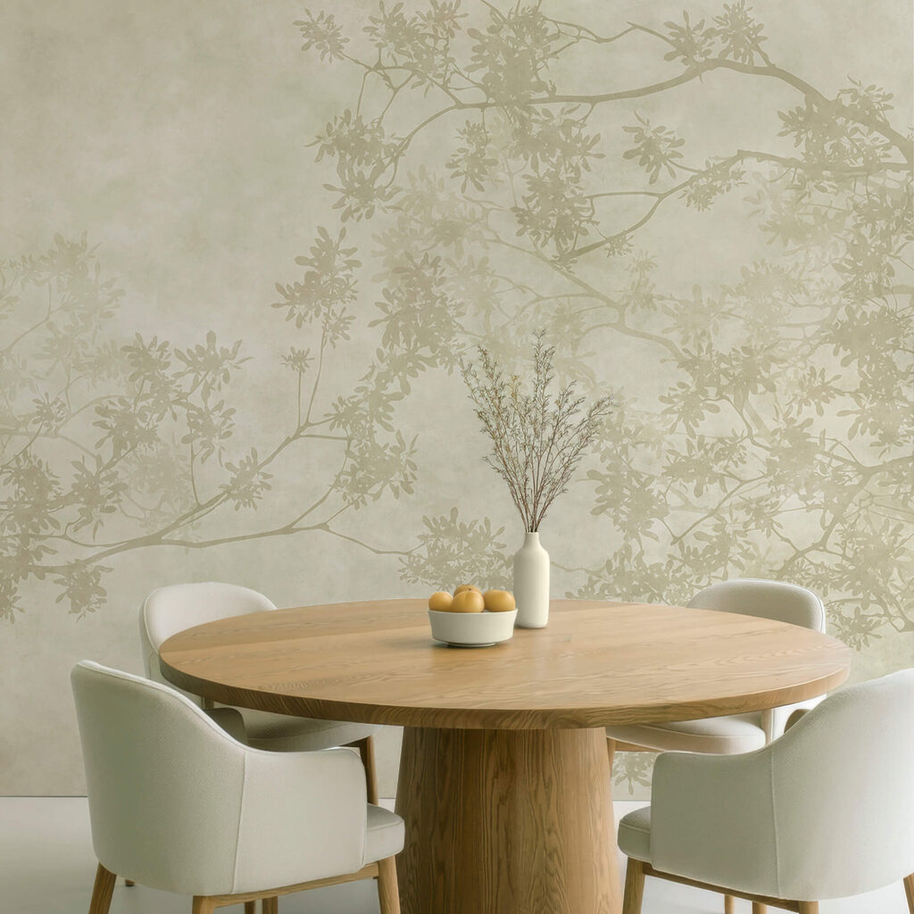 Wall murals Tree branches with leaves in een interieur