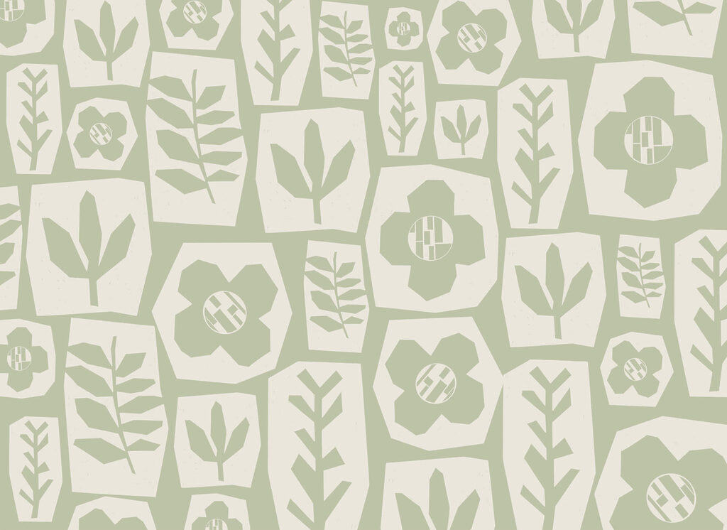 Bloemen als groene lapjes — volledig ontwerp