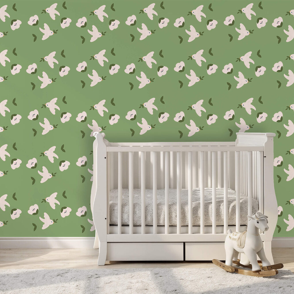 Witte vogels op groen — interieur 2
