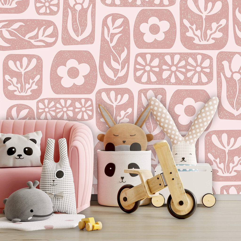 Bloemen in roze vakjes — interieur 2