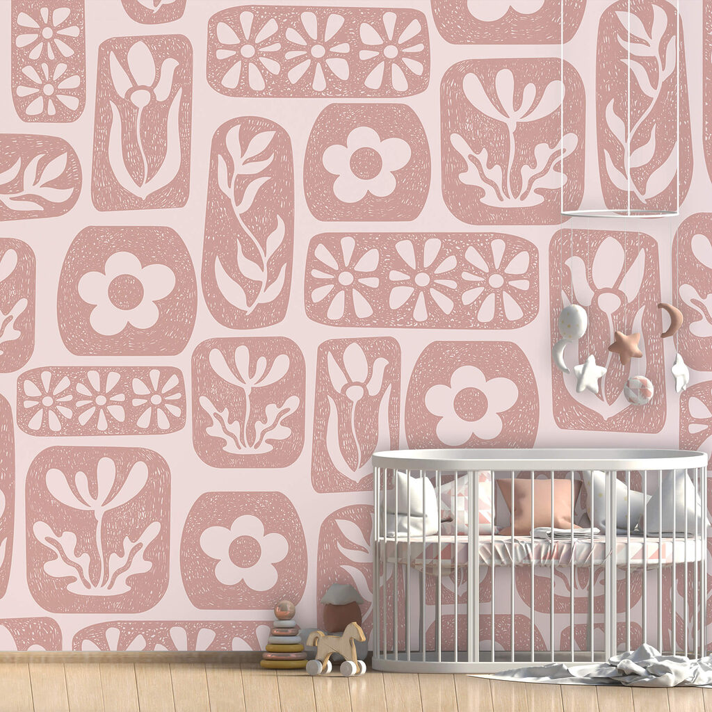 Bloemen in roze vakjes — interieur 1