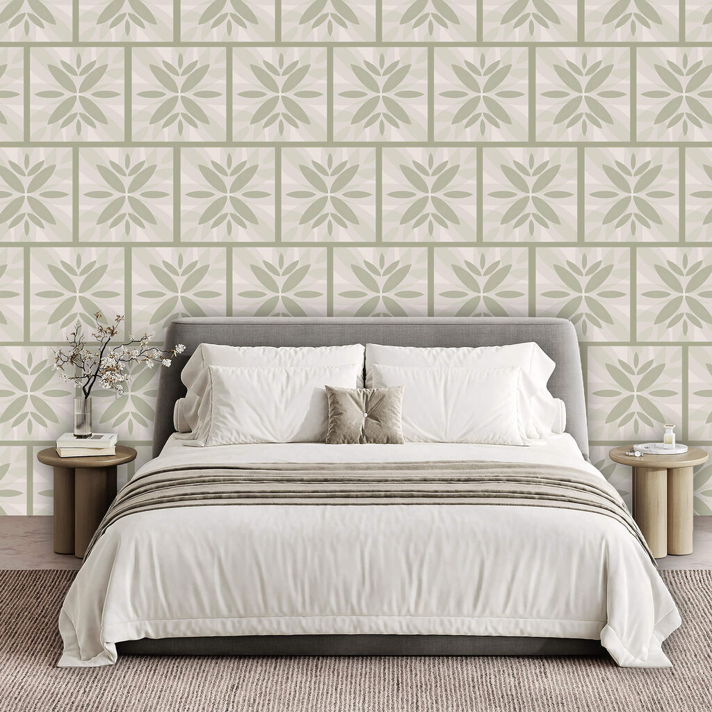 Lichtgroene bloemtegels — interieur 1