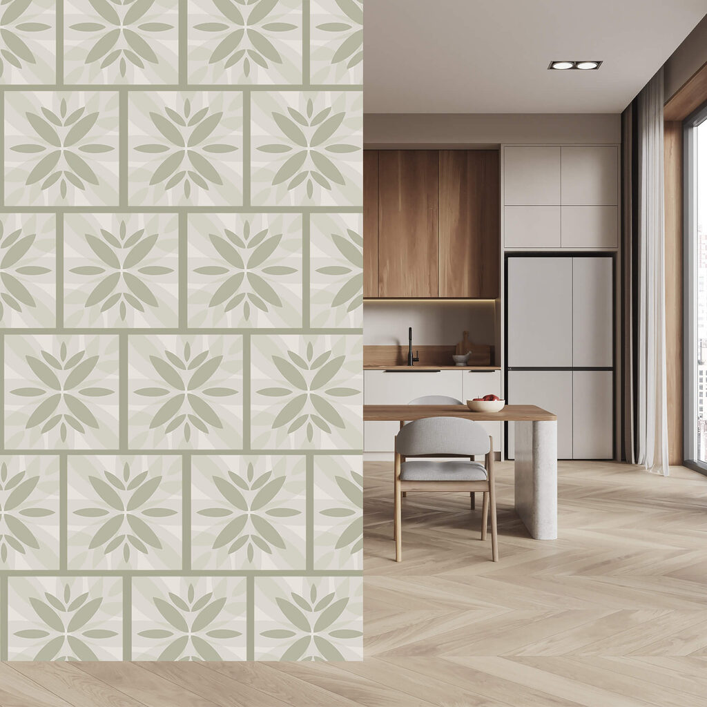 Lichtgroene bloemtegels — interieur 3