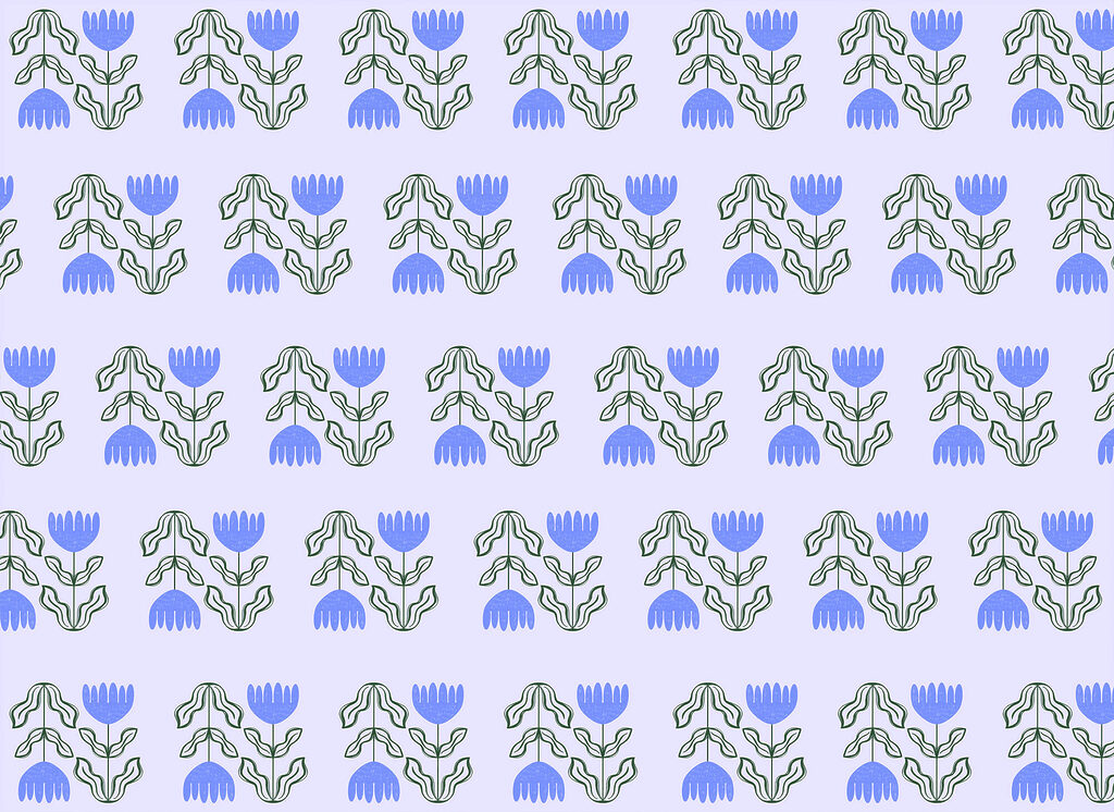 Blauwe klokjes in rijen — volledig ontwerp