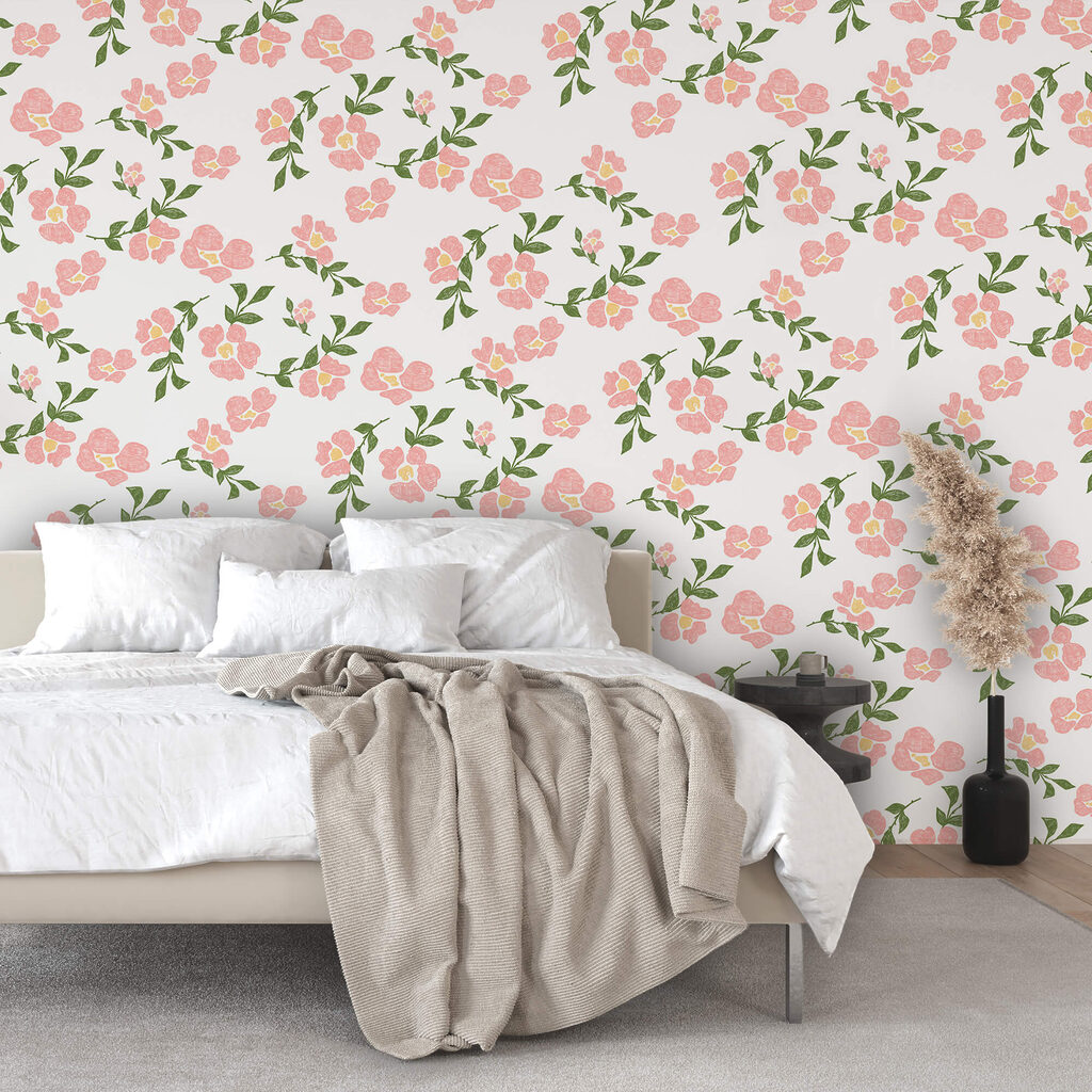Roze bloesemtakjes op wit — interieur 2